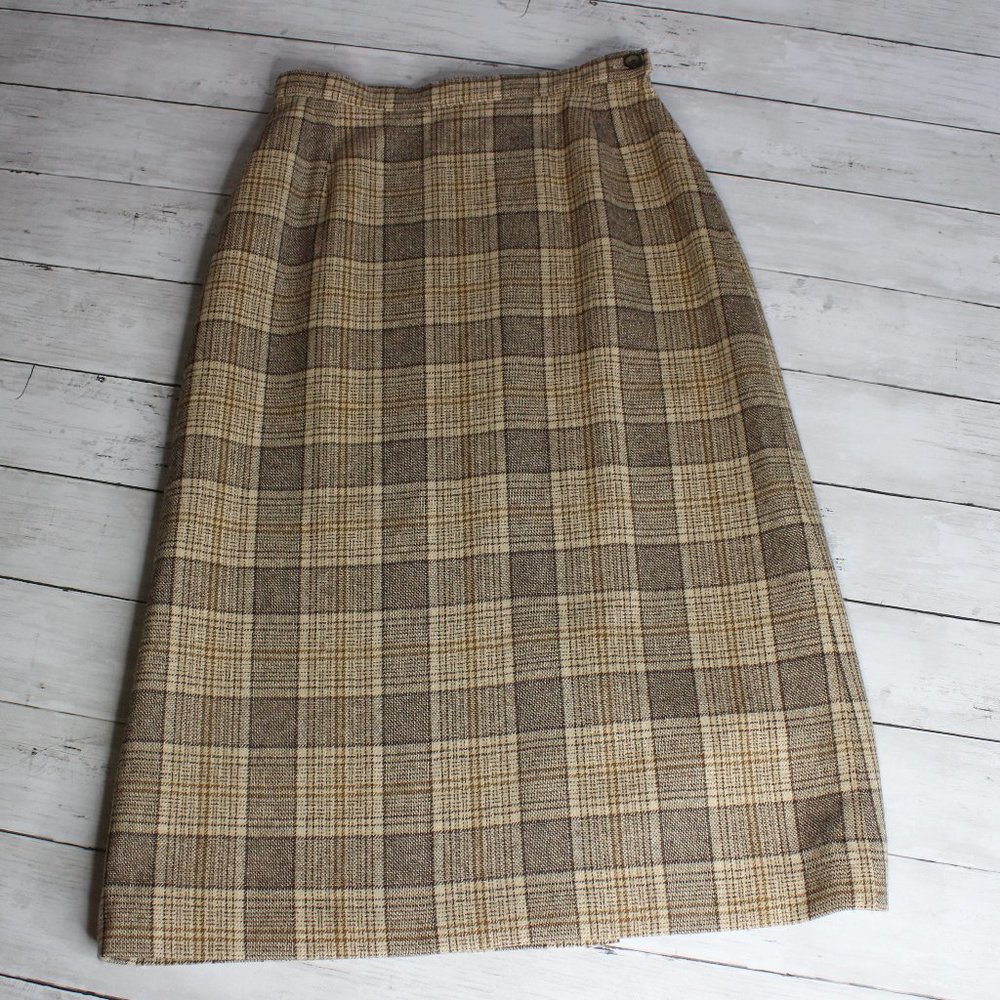 Pendleton Women's Vintage 100% Wool Plaid Skirt Brown